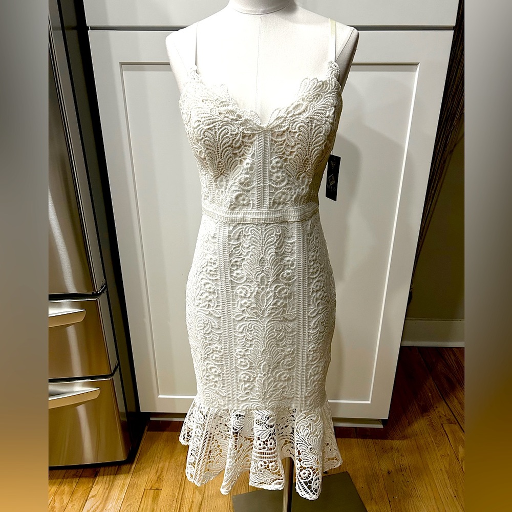 NWT Guess Crochet White Fitted Dress With White Shell